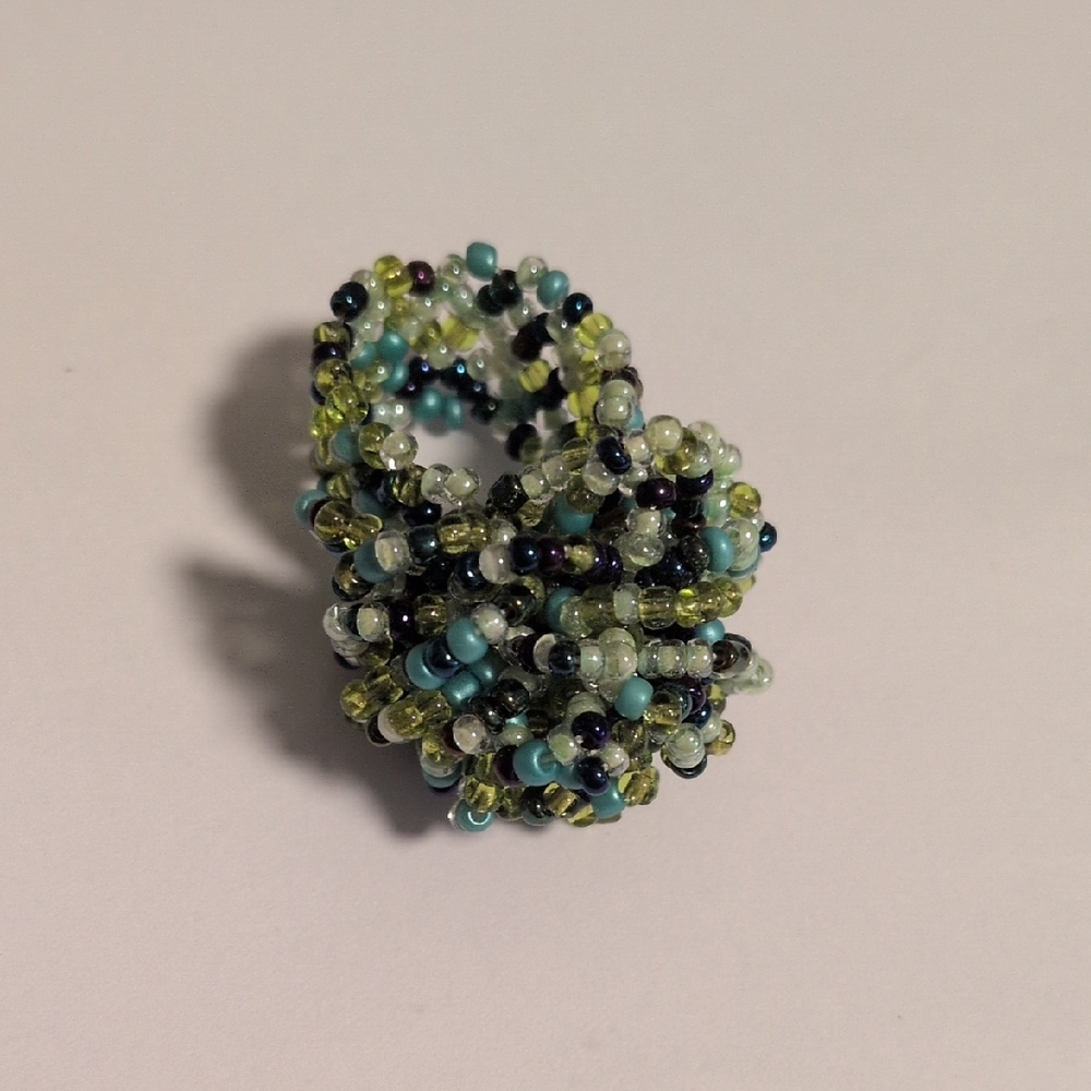 Multicolor Pom Pom Seed‎ Bead Beaded Stretch Ring
